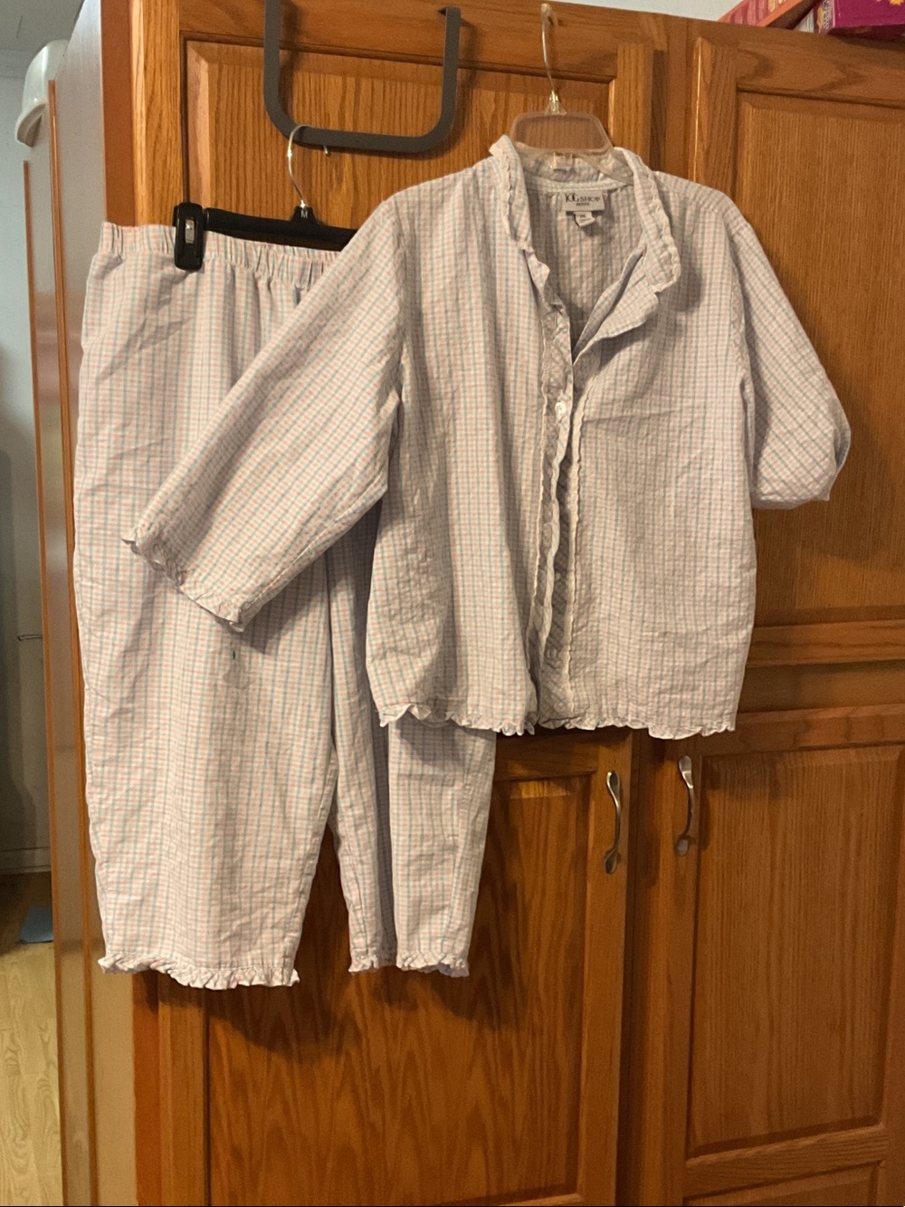 Classic Cotton tog shop.vintage checked Pajama Set with Ruffle Trim - size XLP